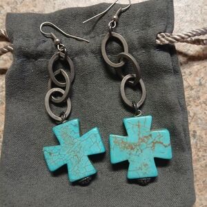 Turquoise Cross Chain Earrings